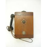 A British railways (Western Region) mahogany wall mounted intercom telephone:,