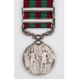 A Victorian India medal with two clasps '485 Sepoy Indar Singh 38th Infantry':.
