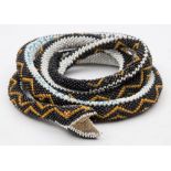 A WWI Turkish POW beaded snake:, marked 'Turkish Prisoner 1917',