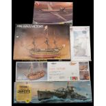 A group of three scale model kits of HMS Victory:, Heller 1/100th scale,