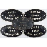 Four mid 20th century wagon plates:, comprising Crewe 1949, Brighton 1952,