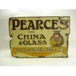 An early 20th century enamel advertising sign for 'Pearce's For China And Glass, 39 Ludgate Hill,