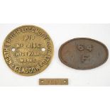 A Newton Replicas circular brass worksplate:, NBR, Glasgow No 22145, 1919,