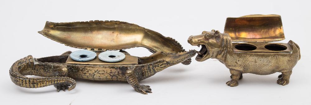 An early 20th century Austrian brass hippopotamus inkwell:, - Image 2 of 2