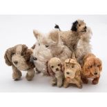 A group of six mid 20th century plush dogs:, various makers including a wire haired Dachshund ,