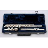 A silver plated 'BH400' flute by Boosey & Hawkes:, in a fitted hard shell case.