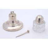 An Elizabeth II silver mounted and glass jockey cap inkwell, maker Liste & Wright Ltd,