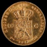 A Dutch William III ten gulden coin: 1877.