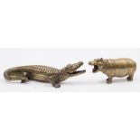 An early 20th century Austrian brass hippopotamus inkwell:,