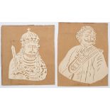 Two early 19th century Continental hand cut coptograph portraits:, one of a man with crown,