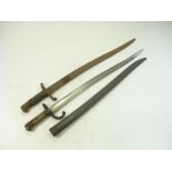 A French Chassepot bayonet:, curved blade with steel hilt and single quillon ,