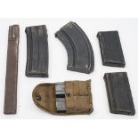 A group of six various military magazines:, M1 carbine, Bren, Lee Enfield and Sten etc.