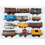 Hornby O gauge, a group of goods wagon and passenger coach chassis and body parts:,