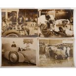 Four photographs of motoring interest: one of Sir Malcom Campbell at the wheel of the land speed
