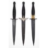 A group of three late 20th century Fairbairn Sykes 3rd pattern fighting knives:,