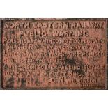 A North Eastern Railway cast iron trespass notice:, 60 x 90.5cm.