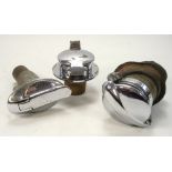 A group of three vintage chrome plated filler caps:, various models.