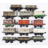 Hornby O gauge, a group of fourteen goods wagons:, GWR, NE and LMS,