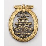 A German WWII Kriegsmarine High Seas Fleet badge by Adolf Bock, Schwerin:.