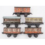 Hornby O gauge, a group of four passenger coaches:, two LNER First & Third Class,