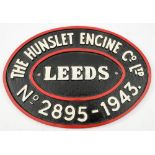 An oval worksplate The Hunslet Engine Co,Ltd, Leeds, No 2895, 1947:, 29cm long.