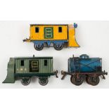A Hornby O gauge late issue Snow plough:, in yellow with blue roof,