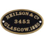 A worksplate 'Neilson Reid & Co 3452 Glasgow 1885':, 26cm long.