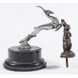 An early 20th century Art Deco nickel plated gazelle car mascot on ebonised socle 20 cm high :,