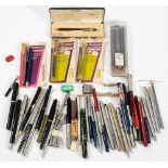 Parker and others, a collection of various fountain pens and propelling pencils etc:,