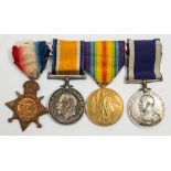 A WWI group of four to 'RMA 13965 Gnr I Colinson RM Brigade':, 1914 (Mons) Star, War Medal ,