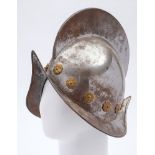 A reproduction Spanish morion helmet:, 20th century with high comb,