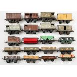 Hornby O gauge a group of goods wagons:, including a gas cylinder wagon, LMS green hopper,
