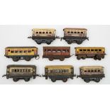 Hornby O gauge and others , a group of eight Pullman coaches:,
