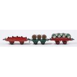 Hornby O gauge, a group of seven goods wagons:, two 'Blue Circle' cement wagons,