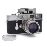 A Leica M3 camera serial number 1088150 circa 1963:, black body with chrome fittings,