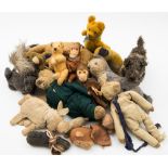 A collection of mid 20th century plush toys:, including monkeys, dogs and bears,
