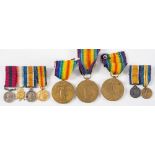 A WWI miniature group of four, another miniature pair and three Victory medals:,