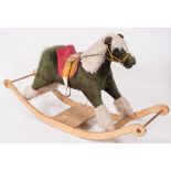 A 20th century green and white plush rocking horse:, unsigned,