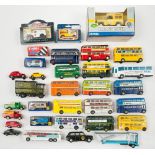 Corgi, Ertl and others, a group of buses and other vehicles:, including a Cori Austin Taxi, (a lot).