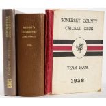 Wisdens 1922 rebound hardback, together with a 1943 reprint and a 1938 Somerset Yearbook:,