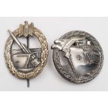 A Third Reich Period Coastal Artillery badge by AGN and a Blockade Runner Badge by Otto Placzeck:,