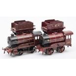 Two Hornby O gauge LMS maroon 0-4-0 locomotives and tenders:, No 500 and 5600.