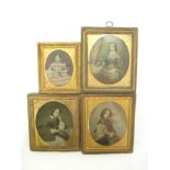 A group of three hand tinted 1/4 plate ambrotype portraits of women:,