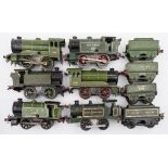 A group of six Hornby O gauge 0-4-0 tank locomotives in green, LNER, GWR etc:,