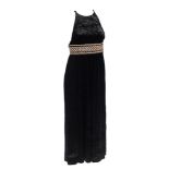 A David Butler for Pressler black velvet evening dress:, with gold embroidered waistband,