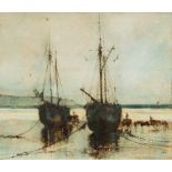 * Anthony Amos [1950-2010]- Trawlers, Low Tide,:- signed bottom right mixed media 40 x 47cm.