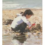 * Nicholas St John Rosse [b.1945]- Rock pooling,:- signed oil on board, 29.5 x 27cm.