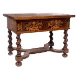 A walnut and floral marquetry rectangular side table in the William and Mary taste:,