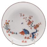 A Meissen porcelain saucer: painted in the Kakiemon palette with the 'Two Quail' pattern,