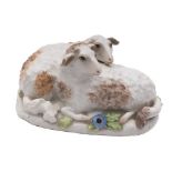 A Meissen porcelain model of a recumbent ram and ewe: naturalistically modelled,
